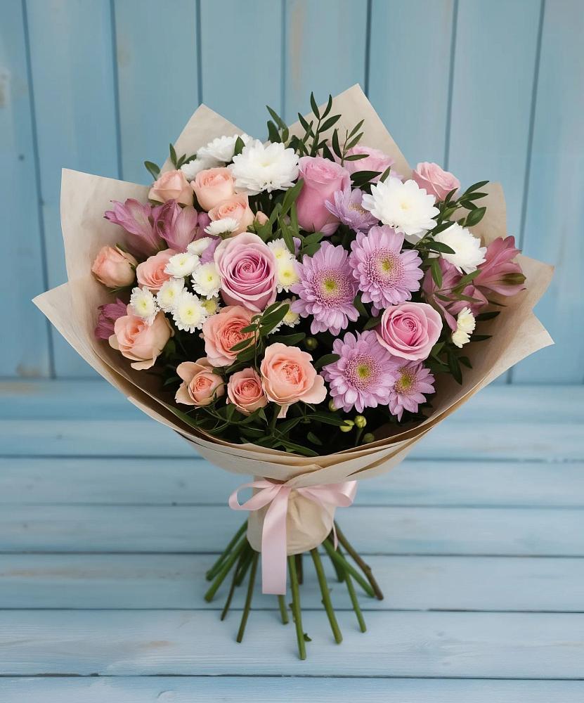 Букет цветов из: Хризантемы, Розы и Альстромерии в Верхнем Казанище