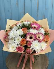 Букет цветов из:  Розы, Герберы и Хризантемы в Верхнем Казанище