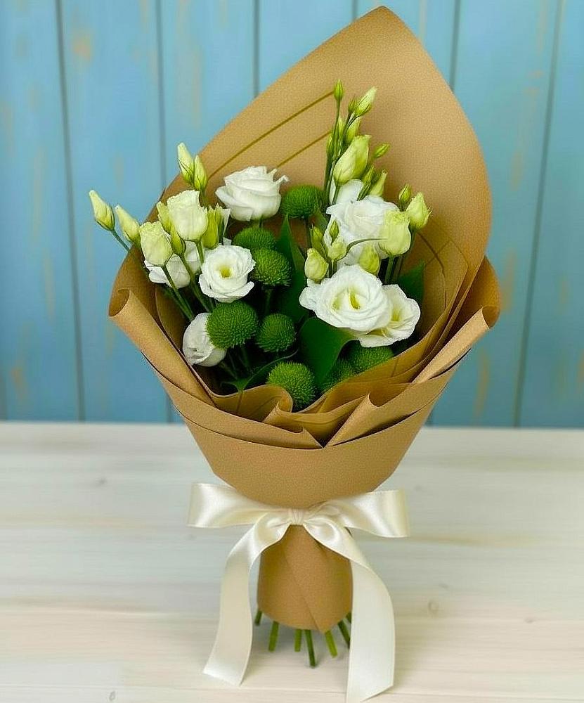 Букет цветов из: Хризантемы и Лизиантусы в Верхнем Казанище