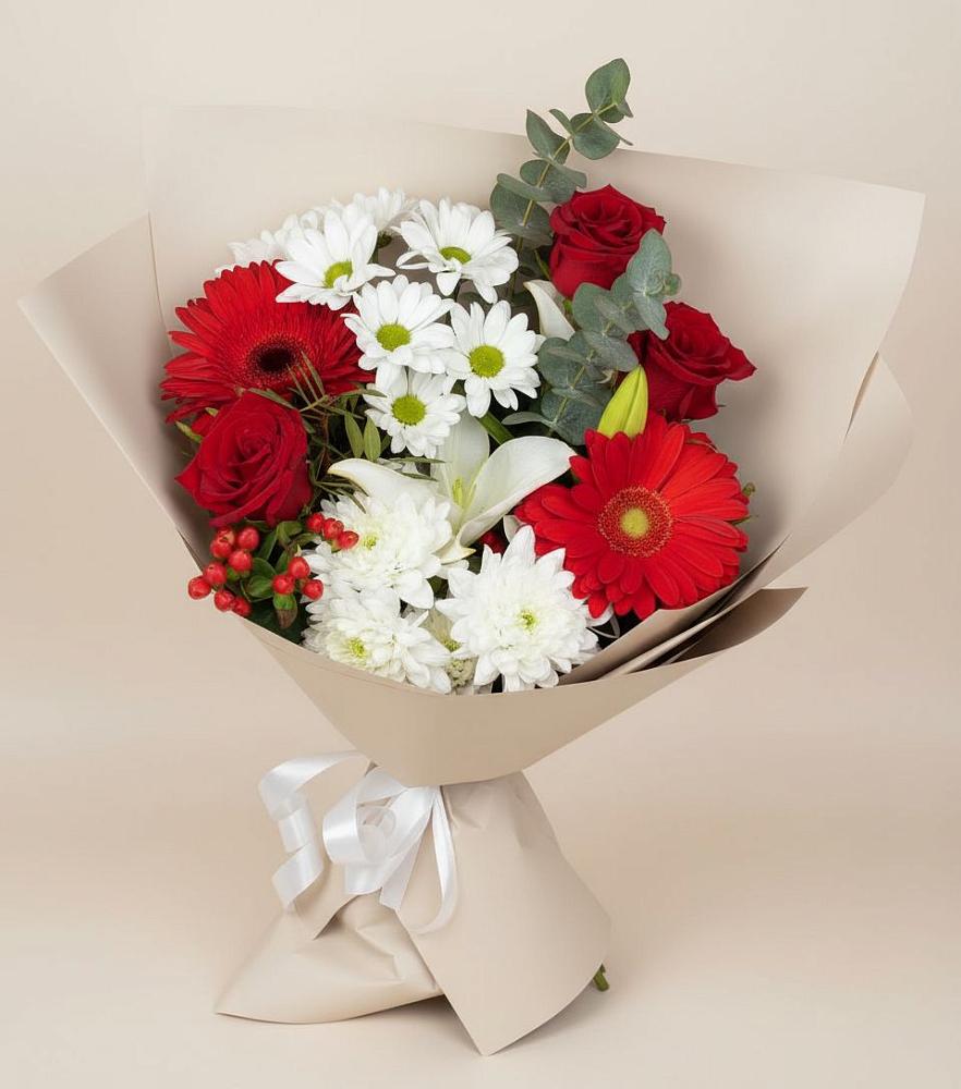 Букет цветов из: Розы, Хризантемы, Герберы и Лилии в Верхнем Казанище