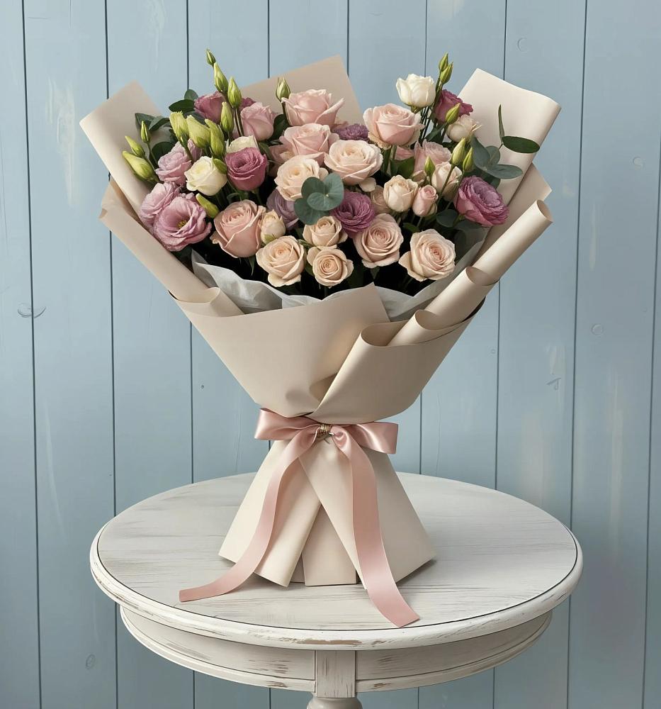 Букет цветов из: Розы и Лизиантусы в Верхнем Казанище