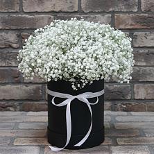 Цветочная композиция из Гипсофила в шляпной коробке в Верхнем Казанище