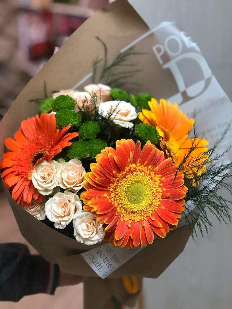 Букет цветов из: Герберы, Хризантемы и Розы в Верхнем Казанище
